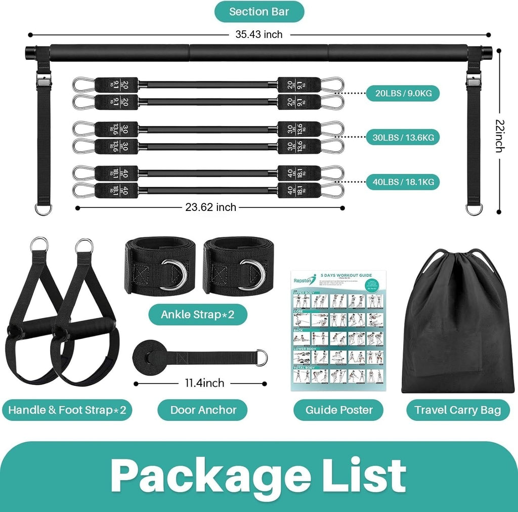 Pilates Bar Kit with Resistance Bands - Home Studio System