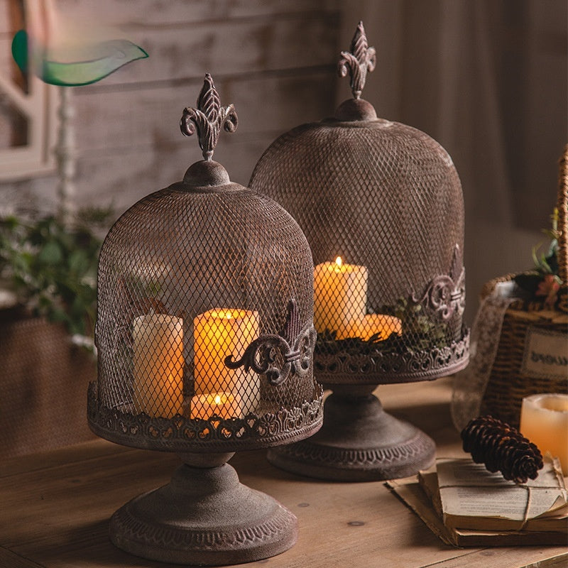 Industrial Wrought Iron Candle Holder - Vintage Metal Centerpiece