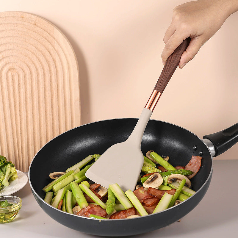 12-Piece Silicone Kitchen Utensil Set with Natural Wood Grain