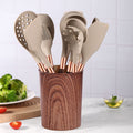 12-Piece Silicone Kitchen Utensil Set with Natural Wood Grain